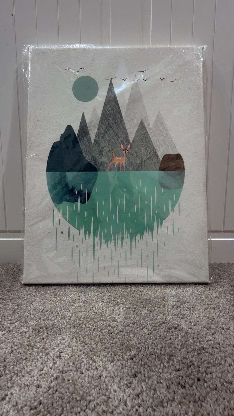 Flatowl Waterfall Abstract Mountain and Deer Canvas Wall Art